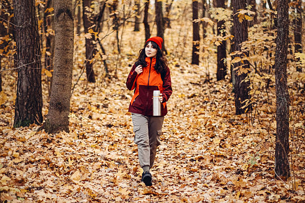 Walking outdoors in a park